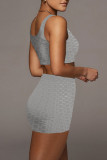 Pink Casual Solid Patchwork U Neck Sleeveless Two Pieces