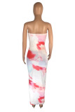 White Fashion Sexy Print Backless Strapless Sleeveless Dress