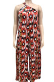 Red Sexy Print Patchwork Oblique Collar Plus Size Jumpsuits