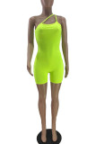 Pink Sexy Solid Patchwork U Neck Skinny Rompers