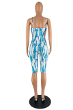 Red Sexy Print Patchwork Spaghetti Strap Skinny Rompers