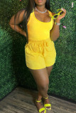 Yellow Fashion Casual Solid Basic U Neck Sleeveless Two Pieces