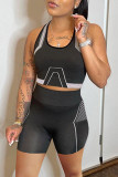 Black Casual Sportswear Print Patchwork U Neck Sleeveless Two Pieces