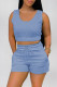 Light Blue Casual Solid Basic U Neck Sleeveless Two Pieces