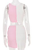 Pink Sexy Solid Hollowed Out Split Joint U Neck Sleeveless Two Pieces