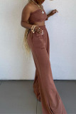Brown Sexy Casual Solid Backless Strapless Sleeveless Two Pieces