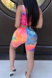 Yellow Fashion Sexy Print Tie Dye Ripped U Neck Sleeveless Two Pieces