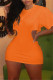 Orange Fashion Sexy Solid Hollowed Out O Neck Short Sleeve Dress