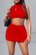 Red Sexy Solid Patchwork O Neck Sleeveless Two Pieces