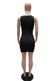 Pink Sexy Solid Hollowed Out U Neck Pencil Skirt Dresses