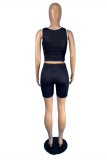 Black Fashion Casual Print Vests O Neck Sleeveless Two Pieces
