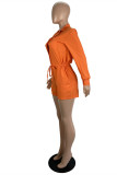 Orange Fashion Casual Solid Basic Turndown Collar Regular Romper