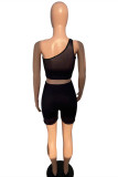 Black Sexy Casual Letter Print Backless One Shoulder Sleeveless Two Pieces