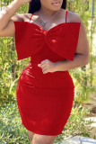 Red Sexy Solid Split Joint Spaghetti Strap Pencil Skirt Dresses