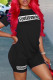 Black Fashion Casual Letter Print Basic O Neck Short Sleeve Two Pieces
