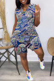 Red Fashion Casual Print Basic V Neck Regular Sleeveless Romper