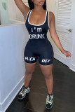 Pink Casual Sportswear Letter Print Backless U Neck Skinny Romper