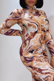 Colour Sexy Print Patchwork Half A Turtleneck Pencil Skirt Dresses