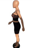Black Sexy Casual Letter Print Backless One Shoulder Sleeveless Two Pieces