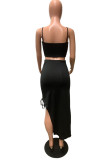 Rose Red Sexy Casual Solid Slit Spaghetti Strap Sleeveless Two Pieces
