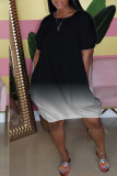 Grey Casual Gradual Change Patchwork O Neck Ball Gown Dresses