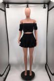 Rose Red Sexy Casual Solid Backless Off the Shoulder Short Sleeve Two Pieces
