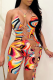 Orange Sexy Print Hollowed Out Halter Skinny Jumpsuits