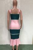 Green Sexy Striped Patchwork U Neck Trumpet Mermaid Dresses