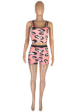 Pink Fashion Casual Print Vests U Neck Sleeveless Two Pieces