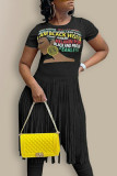 White Street Print Tassel Patchwork O Neck T-Shirts