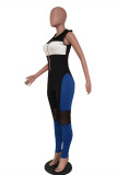 Black Red Casual Sportswear Patchwork Hooded Collar Sleeveless Skinny Jumpsuits