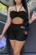 Black Casual Solid Hollowed Out Patchwork Frenulum Strapless Sleeveless Two Pieces
