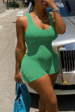 Yellow Sexy Solid Patchwork Backless U Neck Skinny Rompers