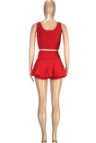 Red Casual Sportswear Solid Basic U Neck Sleeveless Two Pieces