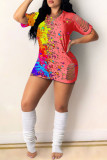 Pink Sexy Casual Print Ripped O Neck Short Sleeve Dress