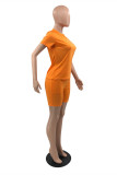 Orange Casual Solid Basic O Neck Short Sleeve Two Pieces