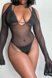 Colour Sexy Print Mesh Swimwears