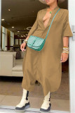 Khaki Fashion Casual Solid Basic V Neck Loose Jumpsuits