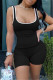 Black Fashion Casual Solid Vests U Neck Sleeveless Two Pieces