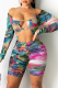 Rose Red Sexy Print Hollowed Out Off the Shoulder Skinny Rompers