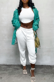 White Casual Solid Patchwork O Neck Sleeveless Two Pieces