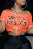 Grey Fashion Casual Letter Print Bandage Oblique Collar T-Shirts