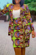 Multicolor Fashion Casual Print Cardigan Long Sleeve Two Pieces