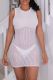 White Sexy Solid Mesh O Neck Short Sleeve Two Pieces