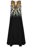 Black Elegant Print Patchwork V Neck Straight Dresses