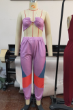 Purple Casual Solid Patchwork Halter Sleeveless Two Pieces