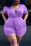 Red Casual Solid Bandage Split Joint V Neck Plus Size Jumpsuits