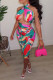 Red Green Fashion Sexy Print Backless Halter Sleeveless Two Pieces