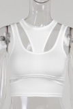 White Sexy Solid Hollowed Out Patchwork O Neck Tops