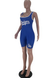Red Casual Sportswear Letter Print Basic U Neck Regular Romper